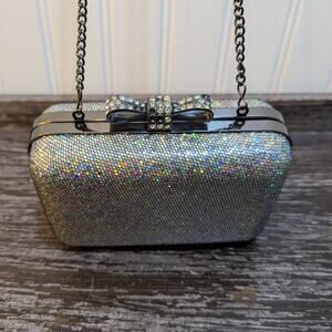 La Ragale Small Women's Silver Bow Sparkle Formal Shoulder Evening Bag